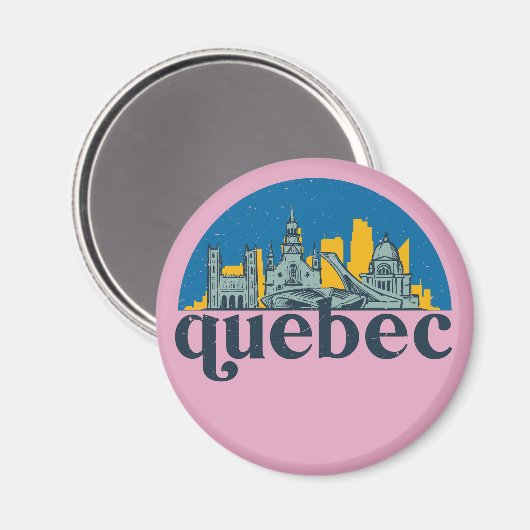 ケベックカナダヴィンテージシティスカイラインシティスケープアート マグネット (正面/裏面)