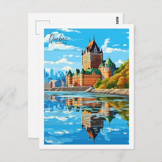 ケベックカナダヴィンテージトラベルプレイスイラストレーション ポストカード (正面/裏面)