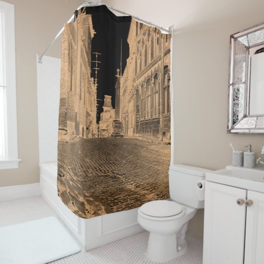 ケベックカナダ通りと車1930のブラックタン シャワーカーテン (インサイチュ)