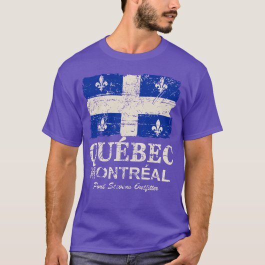 ケベック州の旗ヴィンテージ風 Tシャツ (正面)