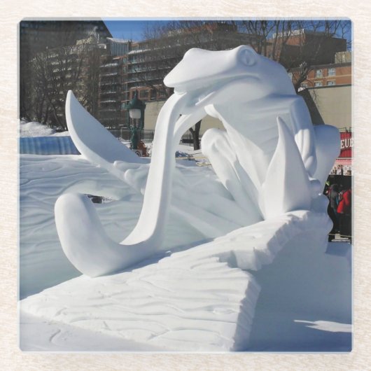 ケベック州カエル雪像(カナダ) ガラスコースター (正面)