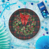 ケベック州タータンチェッククリスマスリース ペーパープレート (パーティー)