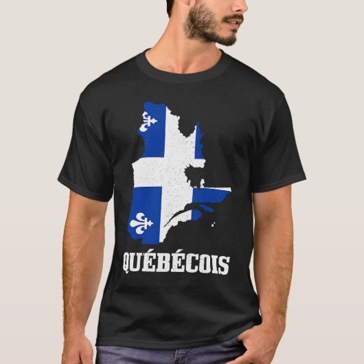 ケベック州地図 フラッグ プライド カナダ Tシャツ (正面)