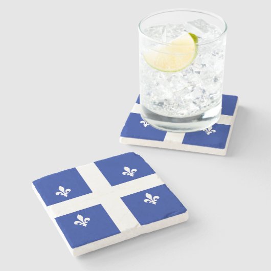 ケベック州旗を持つ愛国的な石コースター ストーンコースター (横)