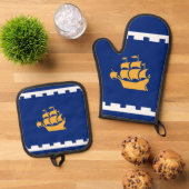 ケベック州旗トレイ 鍋つかみ&鍋敷きセット (トップダウン)