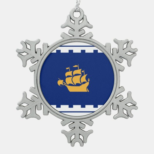 ケベック州旗 スノーフレークピューターオーナメント (正面)