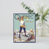 ケベック、カナダのウィンタースポーツ、スキーでカップル ポストカード (スタンド正面)