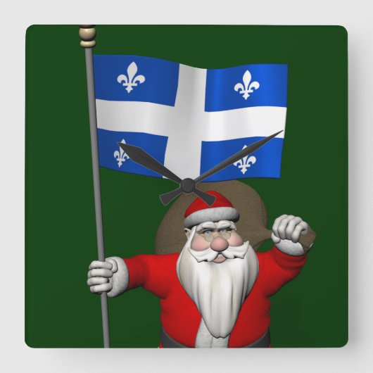 ケベックCDNの看板を持つサンタクロース スクエア壁時計 (正面)