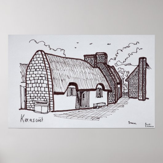 ケラスコートの茅葺き家 |フランス，ブリタニー ポスター (正面)