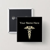 -ケリュケイオンの医学の記号のヘビのスタッフをカスタマイズ 缶バッジ (正面&裏面)