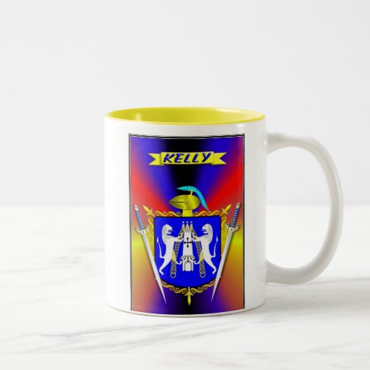 ケリーのアイルランド家族のHERALDIC盾および頂上 ツートーンマグカップ (右)