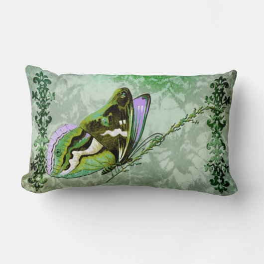 ケリーの緑およびラベンダーのPAPILLON COLORÉ ランバークッション (正面)