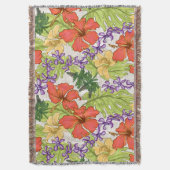 ケリーアトロピカルハワイアンハイビスカスアンドラン スローブランケット (正面縦)