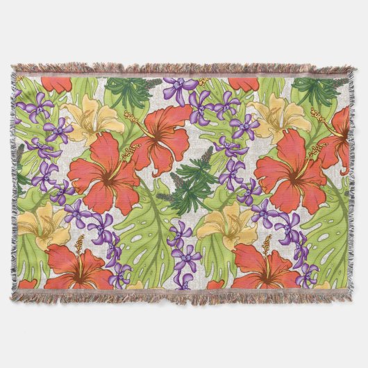 ケリーアトロピカルハワイアンハイビスカスアンドラン スローブランケット (正面)