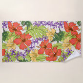 ケリーアトロピカルハワイアンハイビスカスアンドラン ビーチタオル (正面)