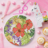 ケリーアトロピカルハワイアンハイビスカスアンドラン ペーパープレート (パーティー)