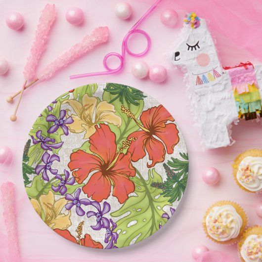 ケリーアトロピカルハワイアンハイビスカスアンドラン ペーパープレート (パーティー)