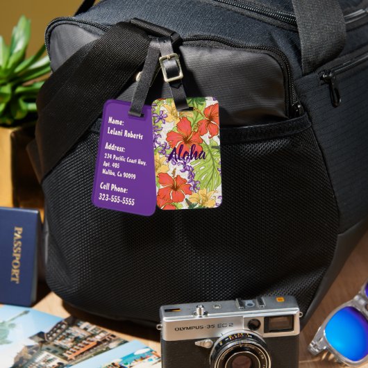 ケリーアトロピカルハワイアンハイビスカスアンドラン ラゲッジタグ (正面&裏面)