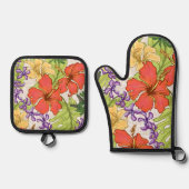 ケリーアトロピカルハワイアンハイビスカスアンドラン 鍋つかみ&鍋敷きセット (正面)