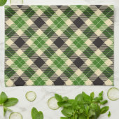 ケリーグリーンとブラックタータンチェックプレイド キッチンタオル (折り畳み)