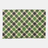 ケリーグリーンとブラックタータンチェックプレイド キッチンタオル (横)