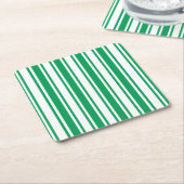 ケリーグリーンとホワイトキャンディストライプー スクエアペーパーコースター (アングル)