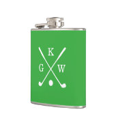 ケリーグリーンとホワイトゴルフクラブモノグラムの フラスク (左)