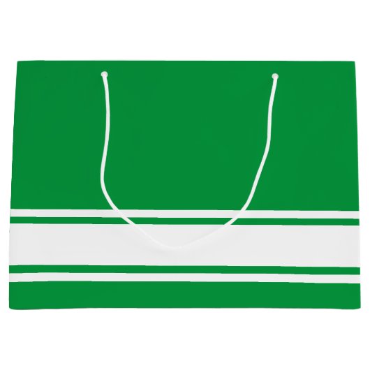 ケリーグリーンの洗練されたストライプホワイトベースレース ラージペーパーバッグ (正面)