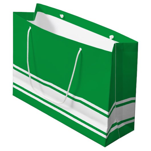 ケリーグリーンの洗練されたストライプホワイトベースレース ラージペーパーバッグ (正面アングル)