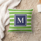 ケリーグリーンストライプモダンモノグラム沿岸ビーチ クッション (ブランケット)