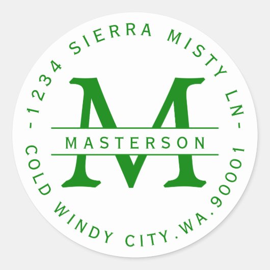 ケリーグリーンモノグラムサークル差出人住所ラベル ラウンドシール (正面)