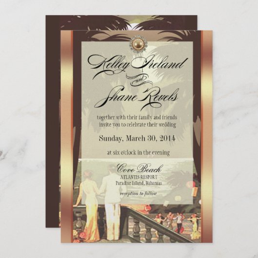 ケリーシャンパン アイボリーメタリック アイス 招待状 (正面/裏面)