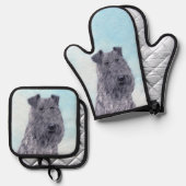 ケリーブルーテリア絵画ーのかわいいオリジナルドッグアート 鍋つかみ&鍋敷きセット (正面/裏面)
