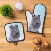 ケリーブルーテリア絵画ーのかわいいオリジナルドッグアート 鍋つかみ&鍋敷きセット (トップダウン)