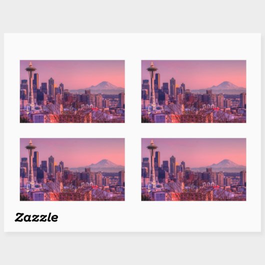 ケリー公園からシアトルのスカイラインの後ろの日没。 長方形シール (シート)