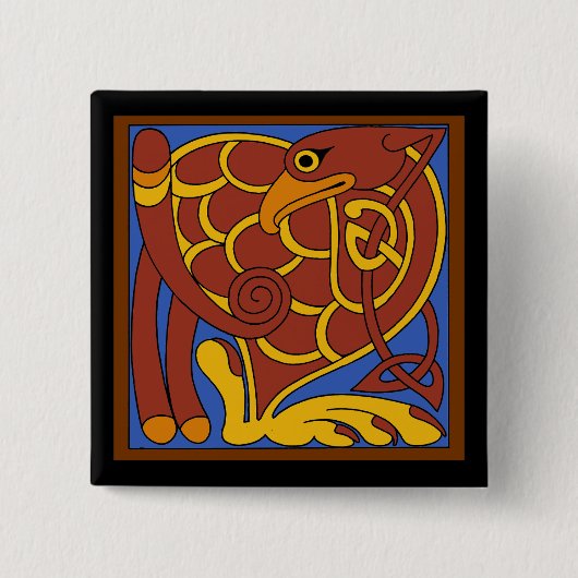 ケルズケルト結び目模様中世の鳥 缶バッジ (正面)