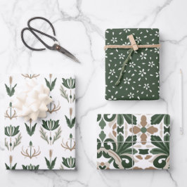 ケルトのアイルランドの花グリーンブラウン・ベージュ ラッピングペーパーシート