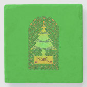 ケルトのクリスマスツリー – 緑 ストーンコースター (正面)