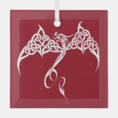 ケルトのクリスマストライバルドラゴンレッドホワイト ガラスオーナメント (正面)