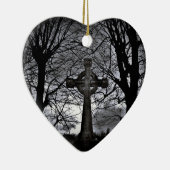 ケルトのクロスと木のハートクリスマス装飾 セラミックオーナメント (右)