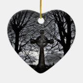 ケルトのクロスと木のハートクリスマス装飾 セラミックオーナメント (裏面)