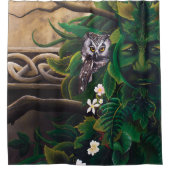 ケルトのグリーンマンフクロウ シャワーカーテン (正面)