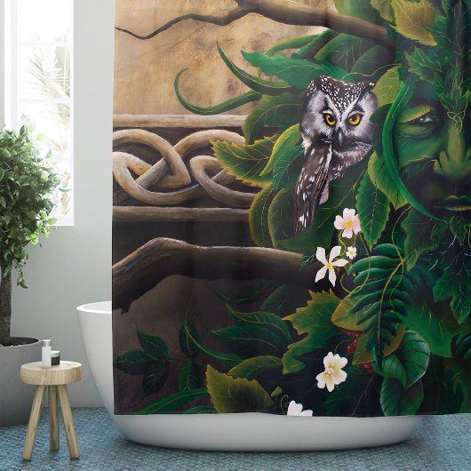 ケルトのグリーンマンフクロウ シャワーカーテン