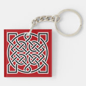ケルトのセーラーの結び目、深い赤、白黒 キーホルダー (裏面)