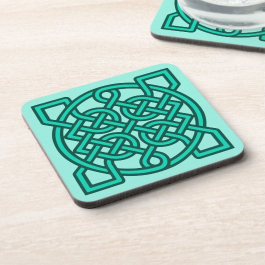 ケルトのセーラーズノット、ターコイズ、アクア、ティール（緑がかった色） コースター (左側)