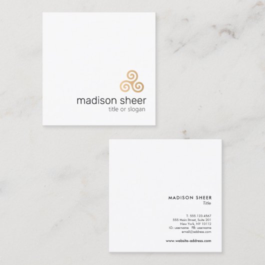 ケルトのトリスケレ記号、金ゴールドトリプルスパイラル スクエア名刺 (正面/裏面)