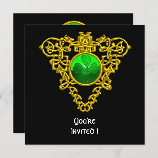 ケルトのハートとクローバー セントパトリックデーのパーティー 招待状 (正面/裏面)