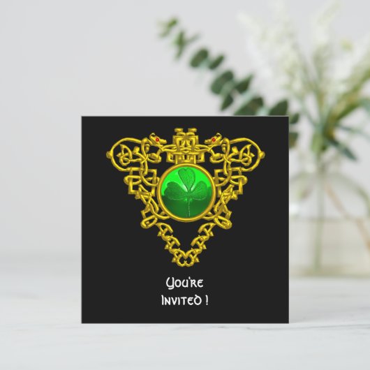 ケルトのハートとクローバー セントパトリックデーのパーティー 招待状 (スタンド正面)