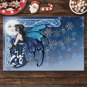 ケルトの冬の月妖精 青い雪の結晶 ファンタジー ジグソーパズル