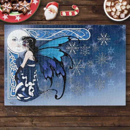 ケルトの冬の月妖精 青い雪の結晶 ファンタジー ジグソーパズル